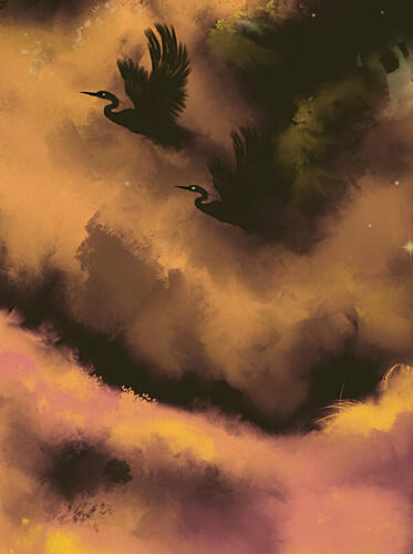 Mystical Sunset Birds Art Print