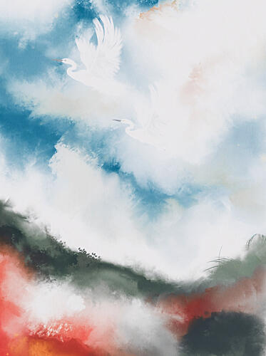 Soaring Ethereal Cranes Art Print