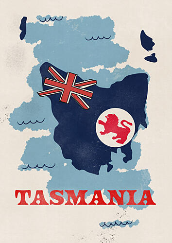 Vintage Tasmania Flag Map Art Print