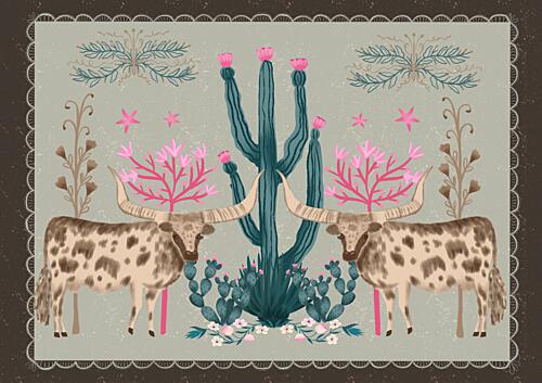 Blooming Desert Longhorns Art Print by Aliya Putrus