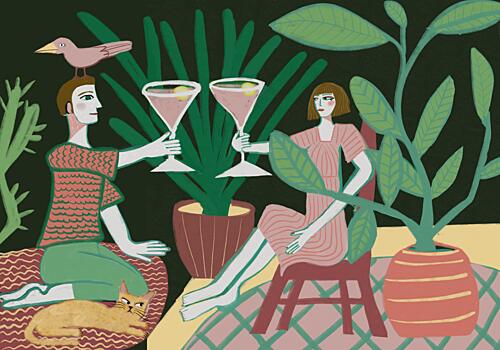Couple Cocktail Toast with Plants Art Print