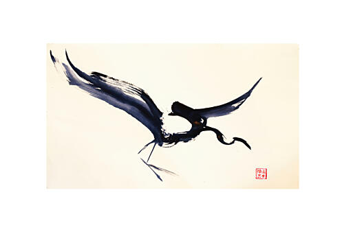 Flying Ink Crane Art Print by RodMacIver