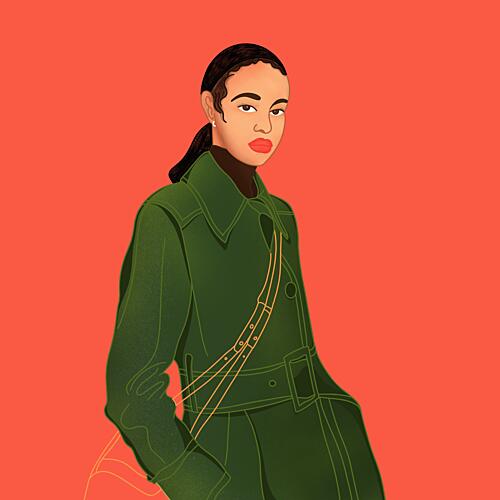 Chic Woman Green Coat Art Print by Keva Epale
