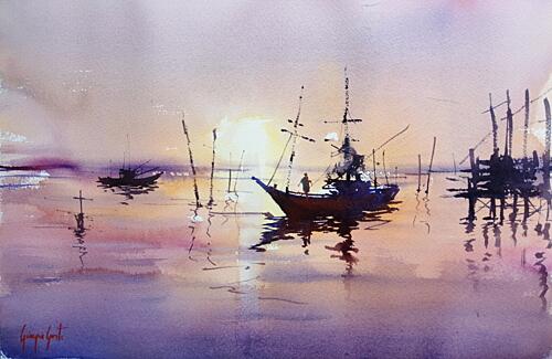 Tranquil Sunset Reflections Art Print by Giorgio Gosti