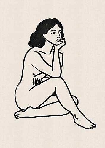Thoughtful Nude Figure Art déco reproduction