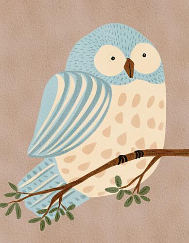 Whimsical Blue Owl Art Print