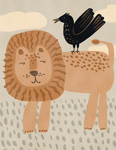 Friendly Lion and Bird Art Print