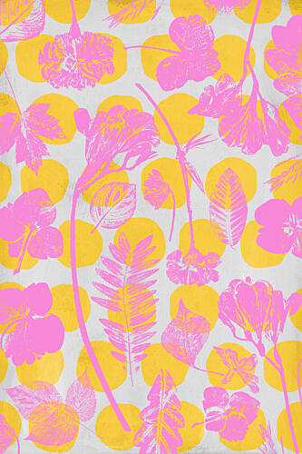 Pink Blooms Yellow Dots Art Print