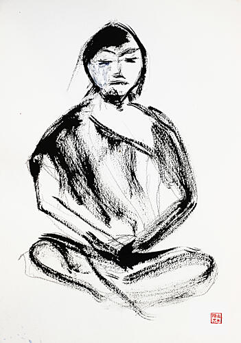 Zen Meditator Ink Drawing Art Print by RodMacIver