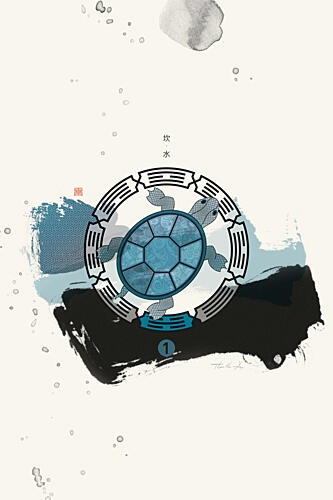 Blue Ink Turtle Circle Art Print by Thoth Adan