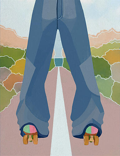 Retro Roller Skate Journey Art Print by Essa van Reis