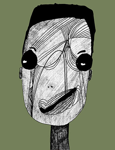 Quirky Face Character Art Print by Jean Carter