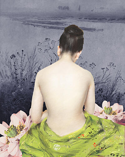Contemplative Woman Misty Landscape Art Print by Wild Violets