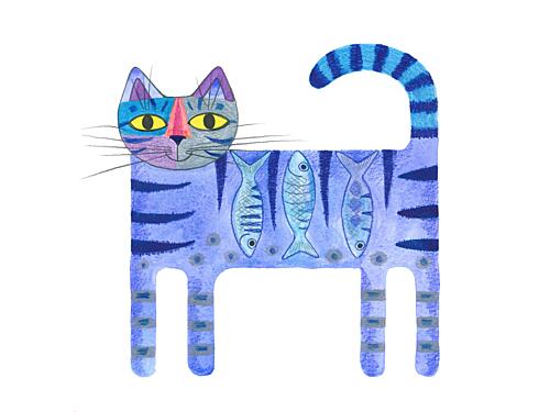 Playful Blue Striped Cat Art Print