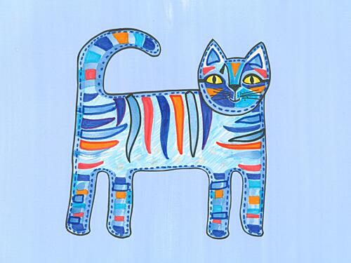 Vibrant Striped Blue Cat Art Print