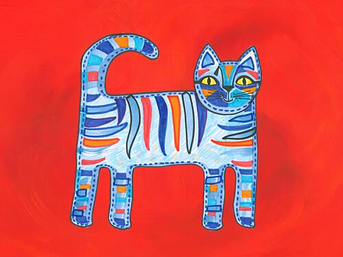 Whimsical Blue Cat Art Print