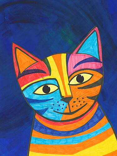 Colorful Cubist Cat Cubiste reproduction