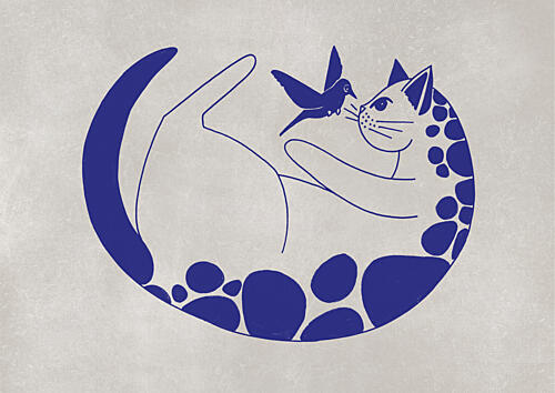 Friendly Cat and Bird Art Print