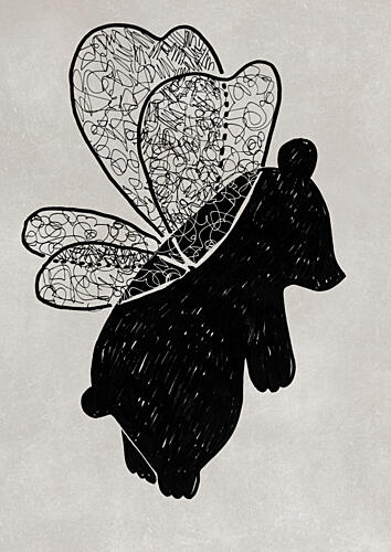 Scribble Winged Bear Art Print