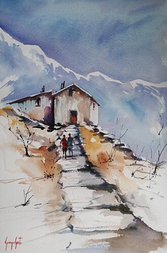 Snowy Path to Cabin Art Print by Giorgio Gosti