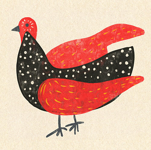 Red Polka Dot Bird Art Print