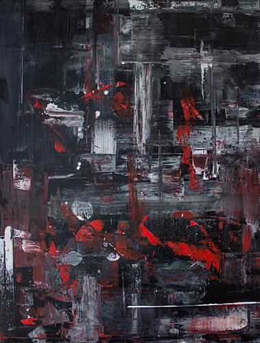 Dynamic Red Cityscape Abstract Art Print by Marloes Aerts