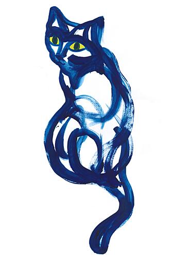 Blue Abstract Cat Art Print