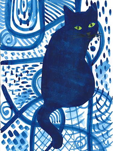 Blue Abstract Cat Art Print