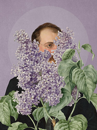 Man Behind Lilac Bloom Art Print
