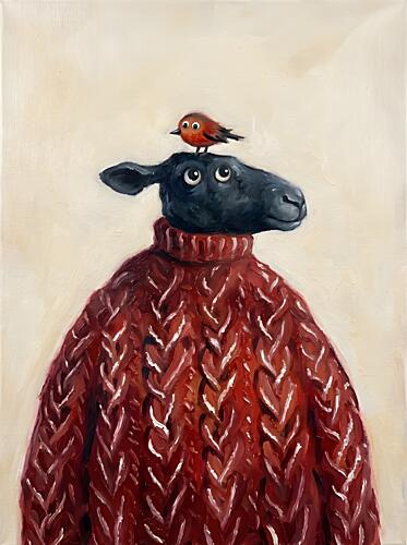Cozy Sheep and Bird Art Print