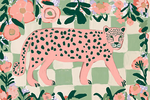 Pink Leopard Garden Art Print