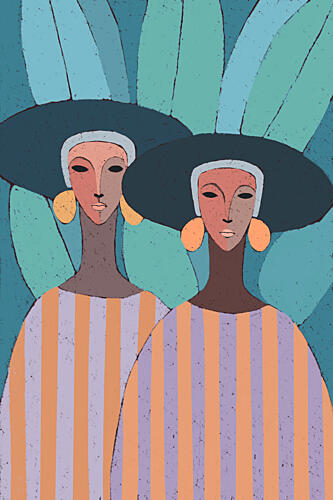 Women in Tropical Hats Art Print