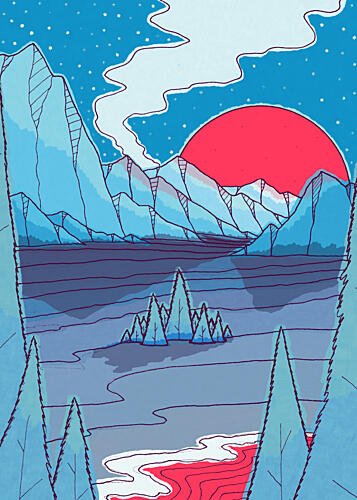 Red Sun Mountain Valley Montagne reproduction