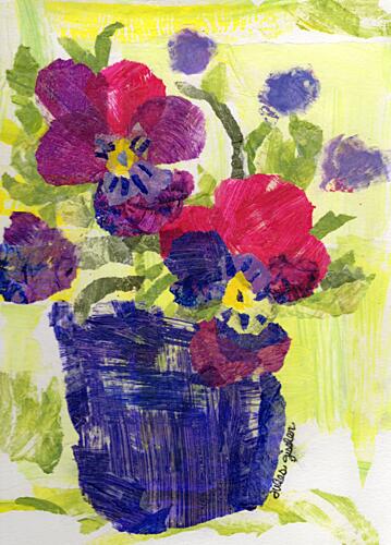 Pansies in a Blue Vase Art Print by Jules Gissler