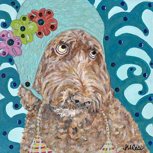Cute Dog in Swim Cap Art Print