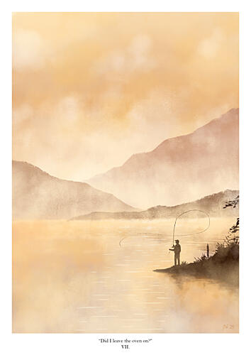 Misty Lake Fisherman Art Print by Jake Waldron