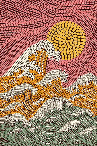Pink Sky Ocean Waves Océan reproduction
