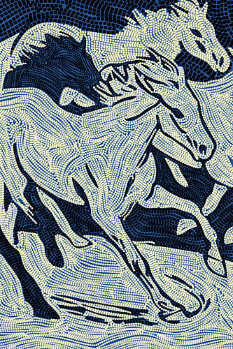 Blue Flowing Horses Art Print