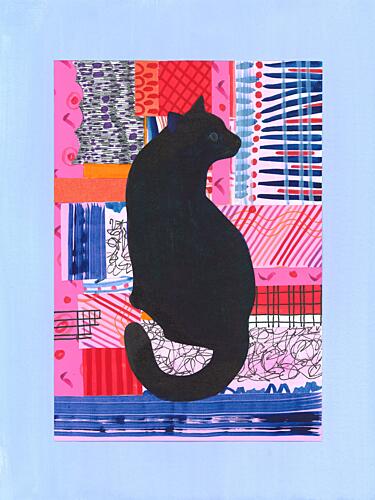 Colorful Black Cat Art Print