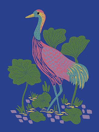 Vibrant Pond Crane Art Print