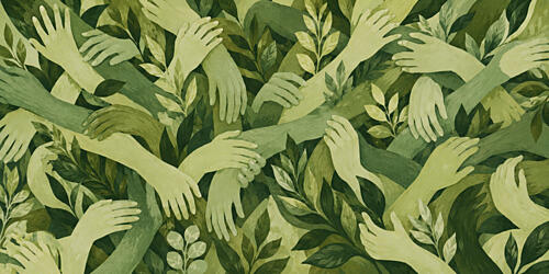 Green Hands and Leaves Art Print