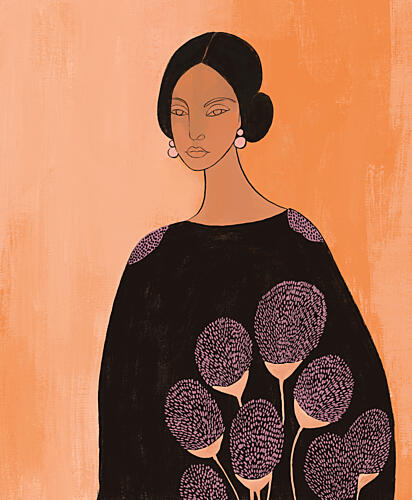 Elegant Woman Dark Floral Art Print