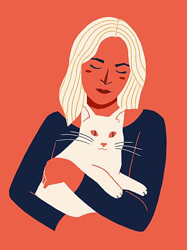 Cozy Woman and Cat Art Print by Monika Gregulska
