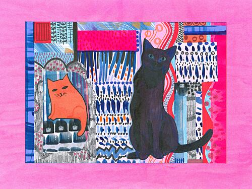 Vibrant Patterned Cats Art Print