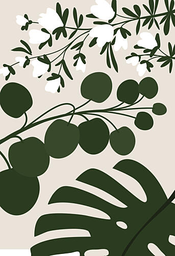 Green Leaves White Flowers Art Print