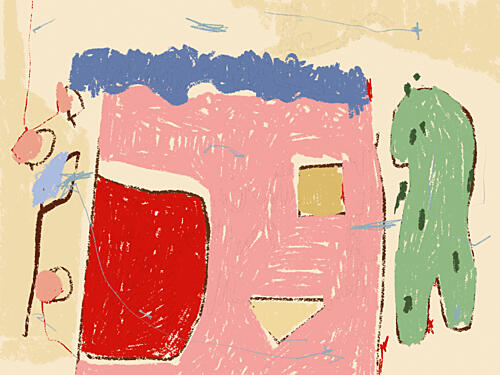 Naive House and Creature Art Print