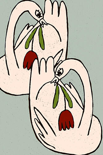 Loving Swans with Flowers Animaux reproduction
