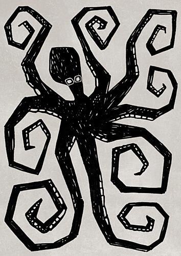 Black Octopus Swirl Art Print by Rosana Laiz Blursbyai