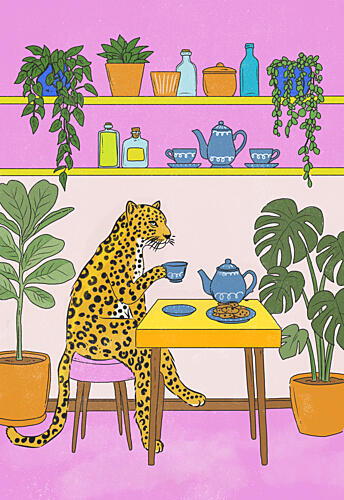 Leopard Tea Party Art Print by Nicholas