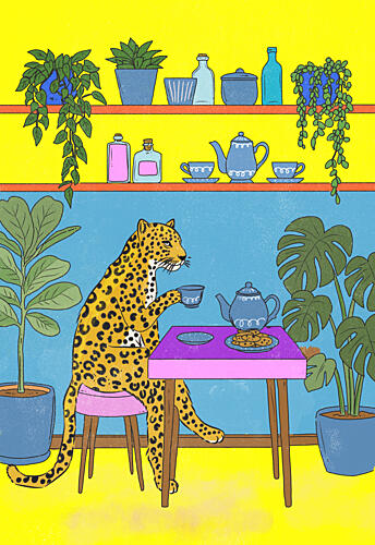 Leopard Tea Time Art Print by Nicholas